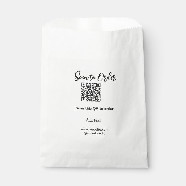 Scan to order scan QR code add website email  Favour Bags (Front)