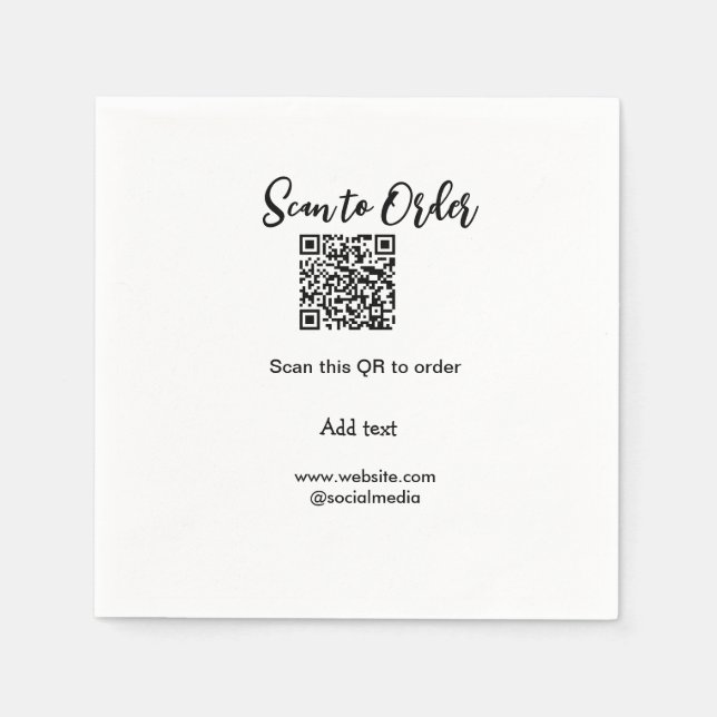 Scan to order scan QR code add website email  Napkin (Front)