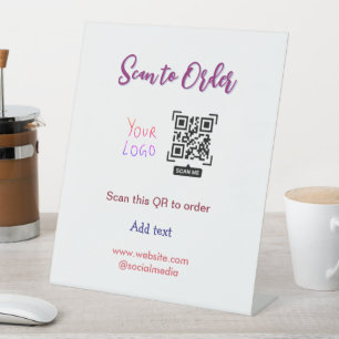 scan to order your logo website email Qr code pink Pedestal Sign