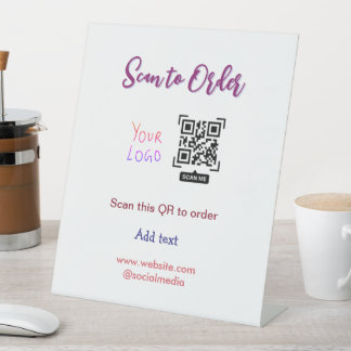 scan to order your logo website email Qr code pink Pedestal Sign