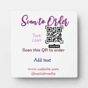 scan to order your logo website email Qr code pink Plaque