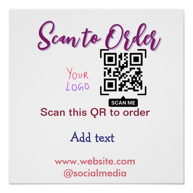 scan to order your logo website email Qr code pink Poster (Front)