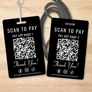 Scan to Pay 2 Payment QR Codes Social Media ID Badge