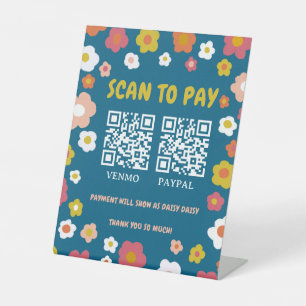 SCAN TO PAY 2 QR CODE Groovy Daisies Floral CUSTOM Pedestal Sign