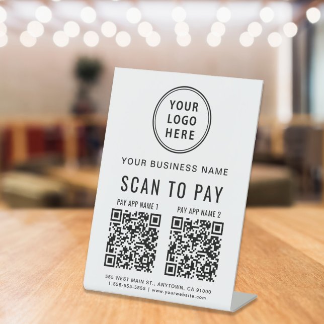 Scan to Pay 2 QR Codes Business Logo Pedestal Sign (A QR code sign to effortlessly connect your customers to your payment platforms)