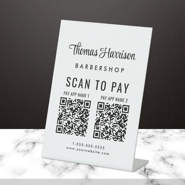 Scan to Pay 2 QR Codes Business Tabletop Pedestal Sign (A QR code sign to effortlessly connect your customers to your payment platforms)