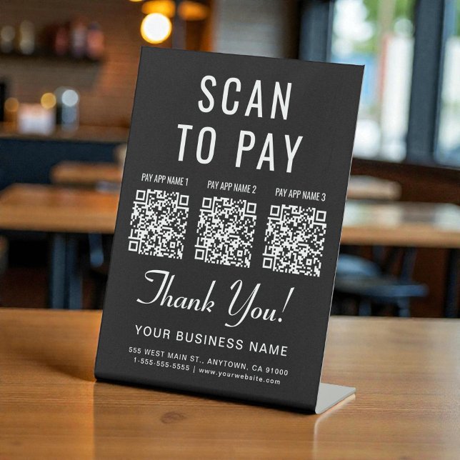Scan to Pay 3 QR Codes Black Tabletop Pedestal Sign (Scan to Pay 3 QR Codes Black Tabletop Pedestal Sign)