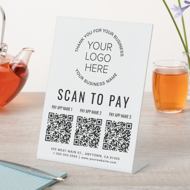 Scan to Pay 3 QR Codes Business Logo Pedestal Sign (In SItu)