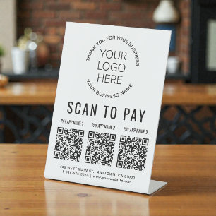 Scan to Pay 3 QR Codes Business Logo Pedestal Sign