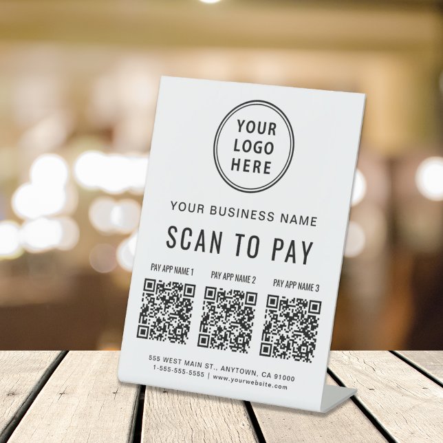 Scan to Pay 3 QR Codes Business Logo Pedestal Sign (A QR code sign to effortlessly connect your customers to your payment platforms)