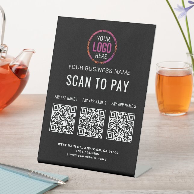 Scan to Pay 3 QR Codes Business Logo Pedestal Sign (In SItu)