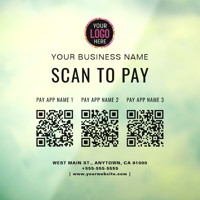 Scan to Pay 3 QR Codes Business Logo  Window Cling (Sheet 3)