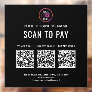 Scan to Pay 3 QR Codes Business Logo  Window Cling