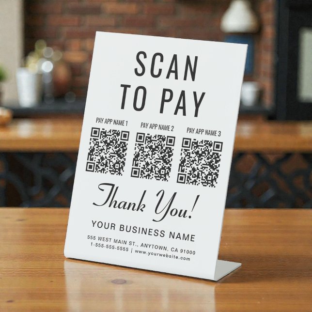 Scan to Pay 3 QR Codes Tabletop Pedestal Sign (Scan to Pay 3 QR Codes Tabletop Pedestal Sign)