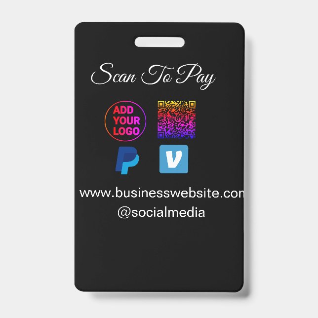scan to pay add logo q r code paypal venmo details ID badge (Front)