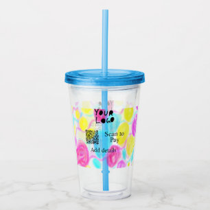Scan to pay add Q R business logo rainbow watercol Acrylic Tumbler