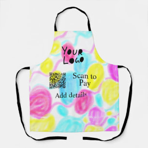 Scan to pay add Q R business logo rainbow watercol Apron