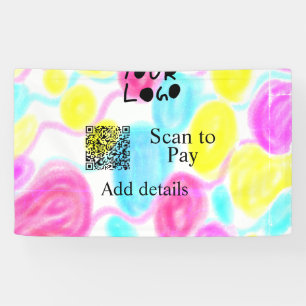 Scan to pay add Q R business logo rainbow watercol Banner