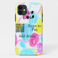 Scan to pay add Q R business logo rainbow watercol