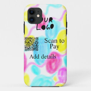 Scan to pay add Q R business logo rainbow watercol iPhone 11 Case