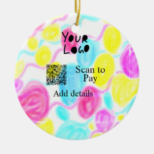 Scan to pay add Q R business logo rainbow watercol Ceramic Tree Decoration