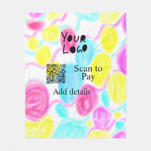 Scan to pay add Q R business logo rainbow watercol Fleece Blanket