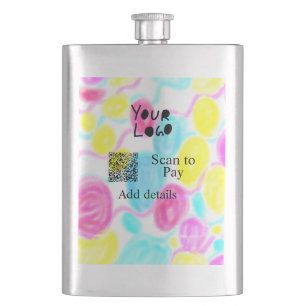 Scan to pay add Q R business logo rainbow watercol Hip Flask