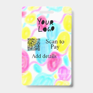 Scan to pay add Q R business logo rainbow watercol ID Badge