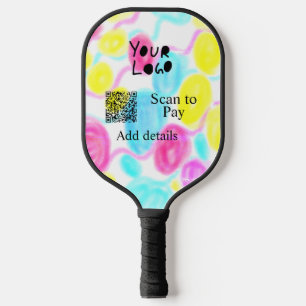 Scan to pay add Q R business logo rainbow watercol Pickleball Paddle