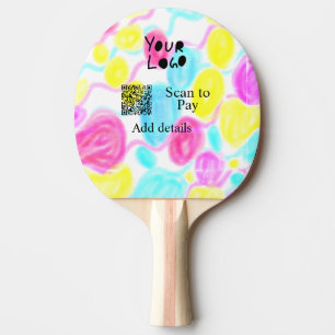 Scan to pay add Q R business logo rainbow watercol Ping Pong Paddle