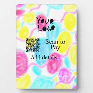 Scan to pay add Q R business logo rainbow watercol Plaque