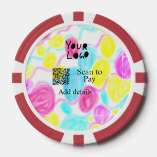 Scan to pay add Q R business logo rainbow watercol Poker Chips