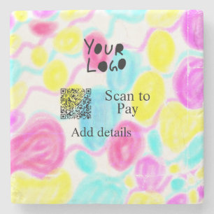 Scan to pay add Q R business logo rainbow watercol Stone Coaster