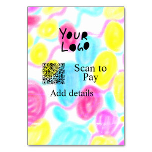 Scan to pay add Q R business logo rainbow watercol Table Number