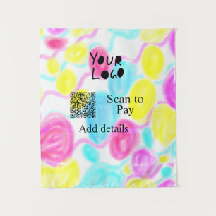 Scan to pay add Q R business logo rainbow watercol Tapestry