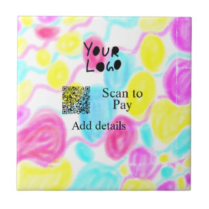 Scan to pay add Q R business logo rainbow watercol Tile