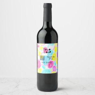Scan to pay add Q R business logo rainbow watercol Wine Label