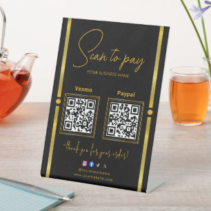 Scan to Pay Black & Gold Logo Payment QR Codes Pedestal Sign