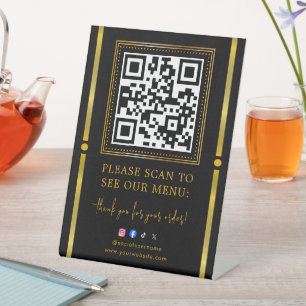 Scan to Pay Black & Gold Logo Payment QR Codes Pedestal Sign