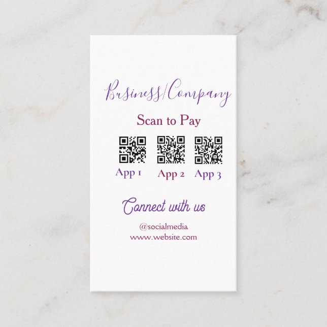 Scan to pay business logo Q R code social media  Card (Front)