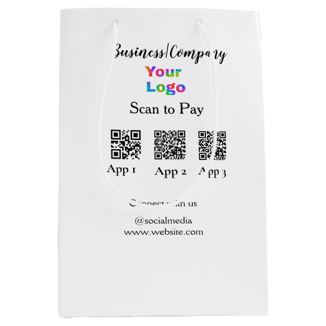 Scan to pay business logo Q R code social media  Medium Gift Bag (Front)