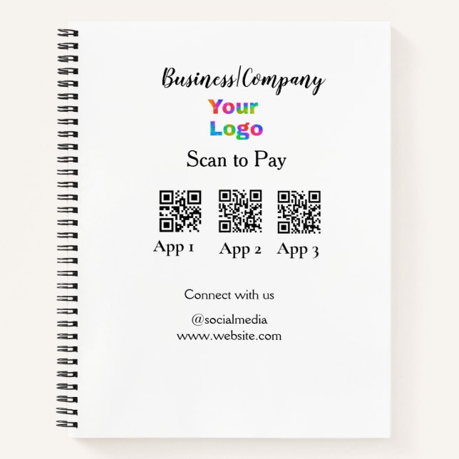 Scan to pay business logo Q R code social media  Notebook (Front)