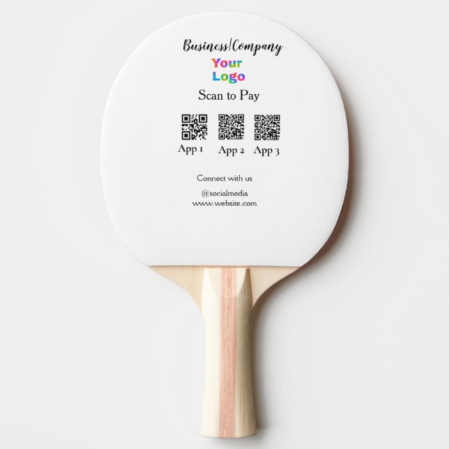 Scan to pay business logo Q R code social media  Ping Pong Paddle (Front)