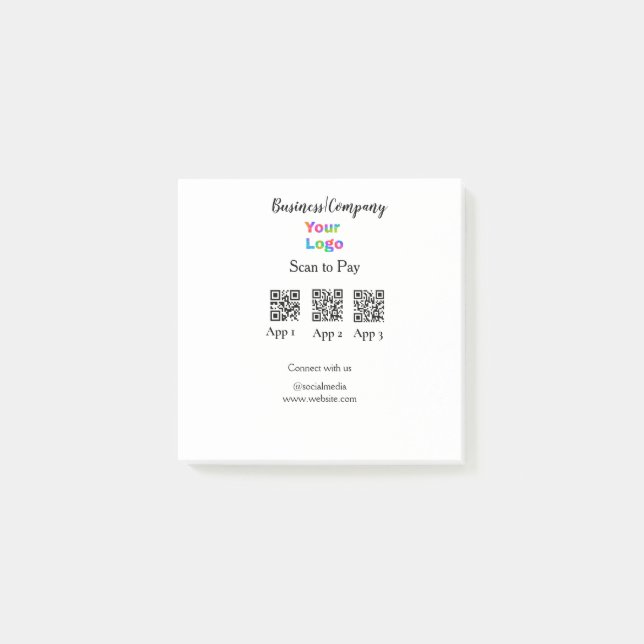 Scan to pay business logo Q R code social media  Post-it Notes (Front)