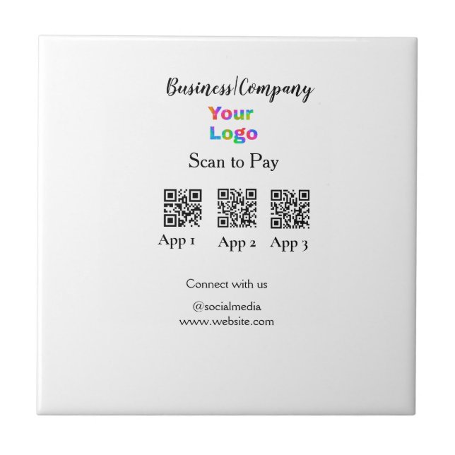 Scan to pay business logo Q R code social media  Tile (Front)
