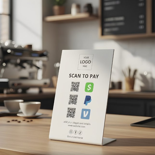 Scan To Pay Business Logo Qr Code Pedestal Sign (Creator Uploaded)