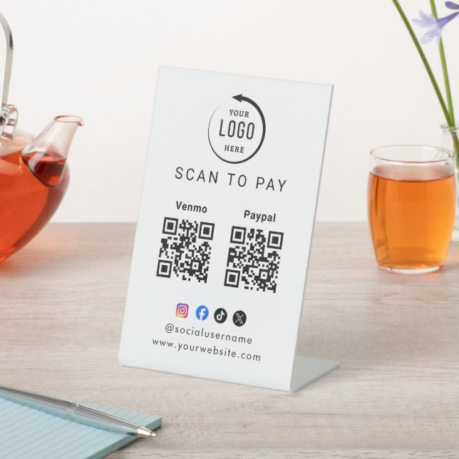 Scan To Pay Business Logo Qr Code Pedestal Sign (In SItu)