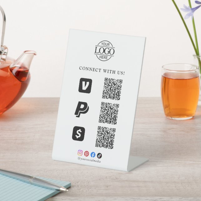 Scan To Pay Business Logo Qr Code Tabletop Pedestal Sign (In SItu)
