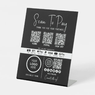 Scan To Pay Business Qr Code Payment Modern Black Pedestal Sign