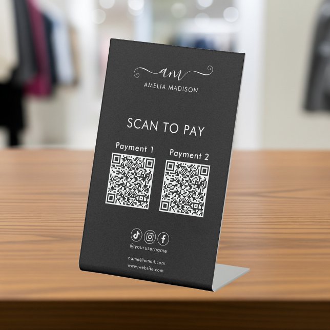 Scan To Pay Business Qr Code Script Black Pedestal Sign (Creator Uploaded)